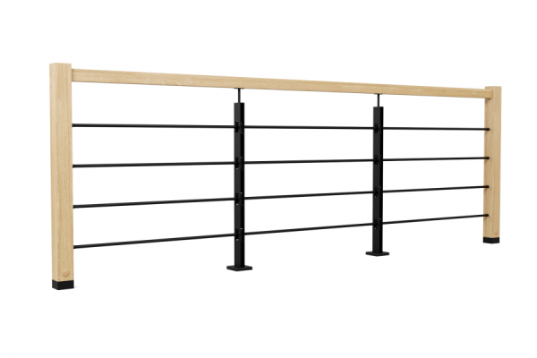 Edelstahl Holz Geländer Set Schwarz Holz Eiche Geländerpfosten Holzpfosten Komplett SET Industrial Treppe